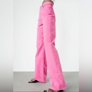 Zara Pink High Rise Wide Leg Jeans Size 8